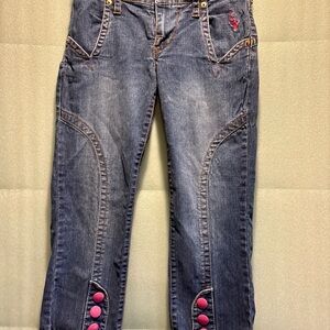Baby Phat Denim Cropped Jeans with Pink Buttons